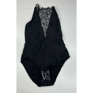 NWT Wolf and Whistle One Piece Swimsuit Size US2/UK6 Women’s Black Lace V-Neck